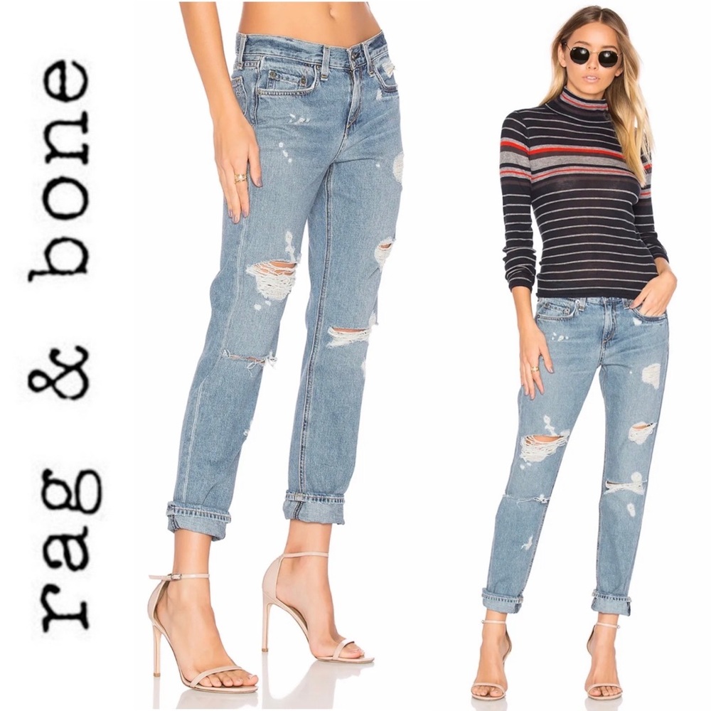 Rag & Bone New York Boyfriend Distressed Beckers Blue Denim Jeans Slouchy Y2K 23 - Picture 2 of 16